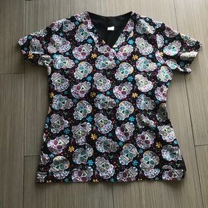 Homemade Halloween sugar skull scrub top